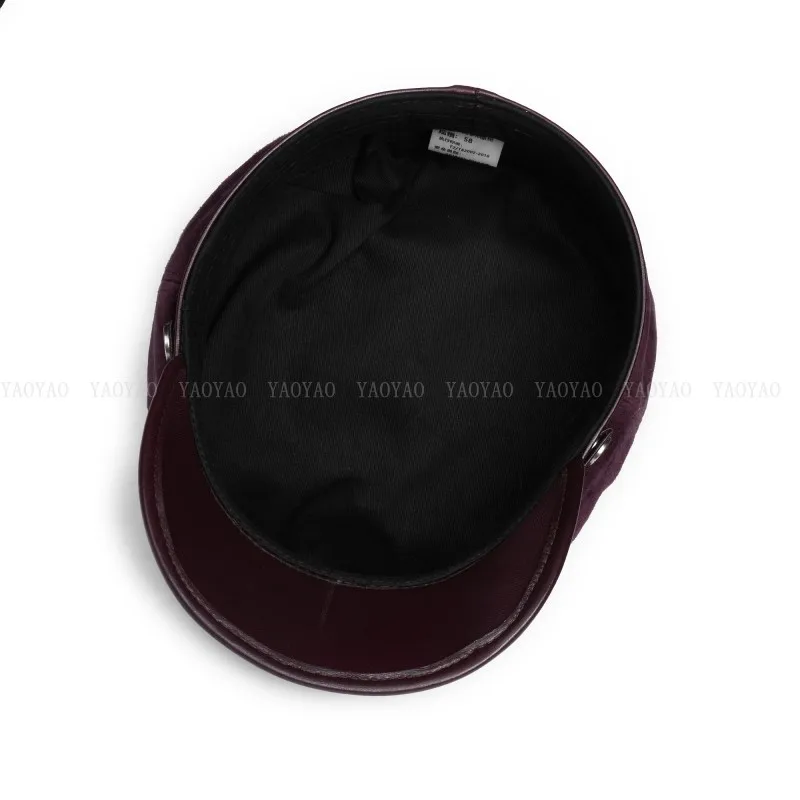 Suede Leather Hats For Men 2023 Korean Fashion Male Flat Top Military Navy Sailing Berets With Belt Chic Student Caps Streetwear