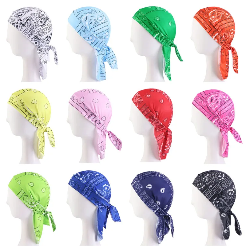Unisex Women Men Bandana Hat Stretchy paisley Durag Print Breathable Chemo Turban Fashion Headwrap Headwear Pirate Head Scarf