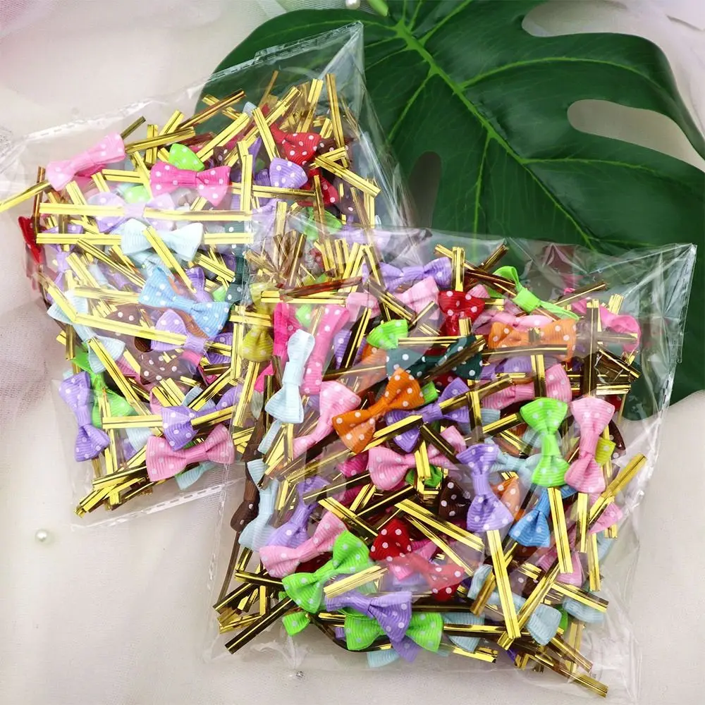 100Pcs New DIY Bow Tie Wrapping Golded Wire Bowknot Binding Wire Lollipop Candy Gift Packaging Bags Fastener Sealing Fixed Ties