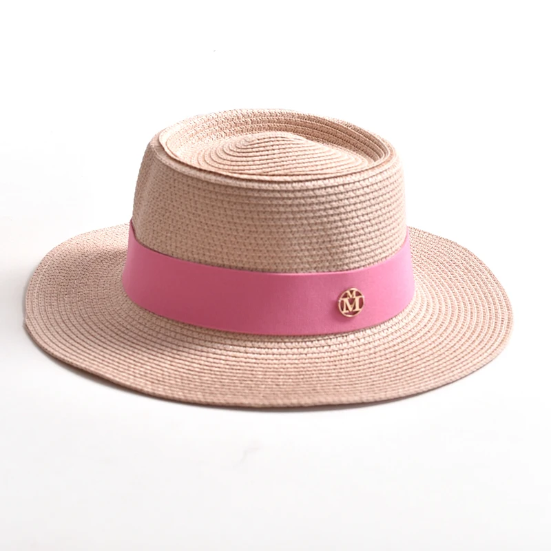 New Summer Straw Sun Hats for Women Ladies Fashion Flat Brim Ribbon Beach Hat Travel Dress Cap Chapeau Femme