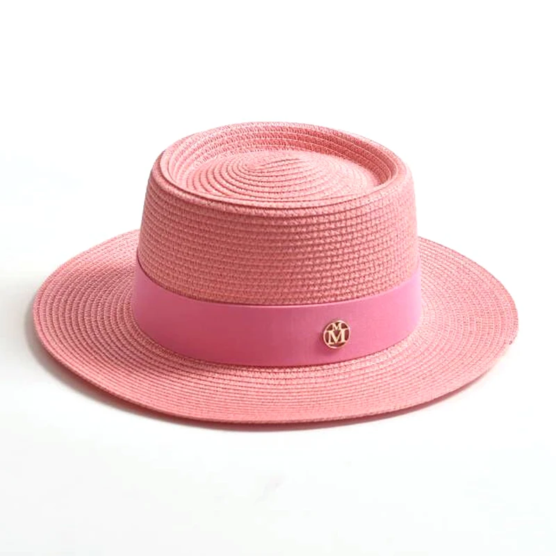 New Summer Straw Sun Hats for Women Ladies Fashion Flat Brim Ribbon Beach Hat Travel Dress Cap Chapeau Femme