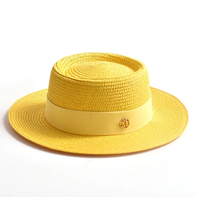 New Summer Straw Sun Hats for Women Ladies Fashion Flat Brim Ribbon Beach Hat Travel Dress Cap Chapeau Femme
