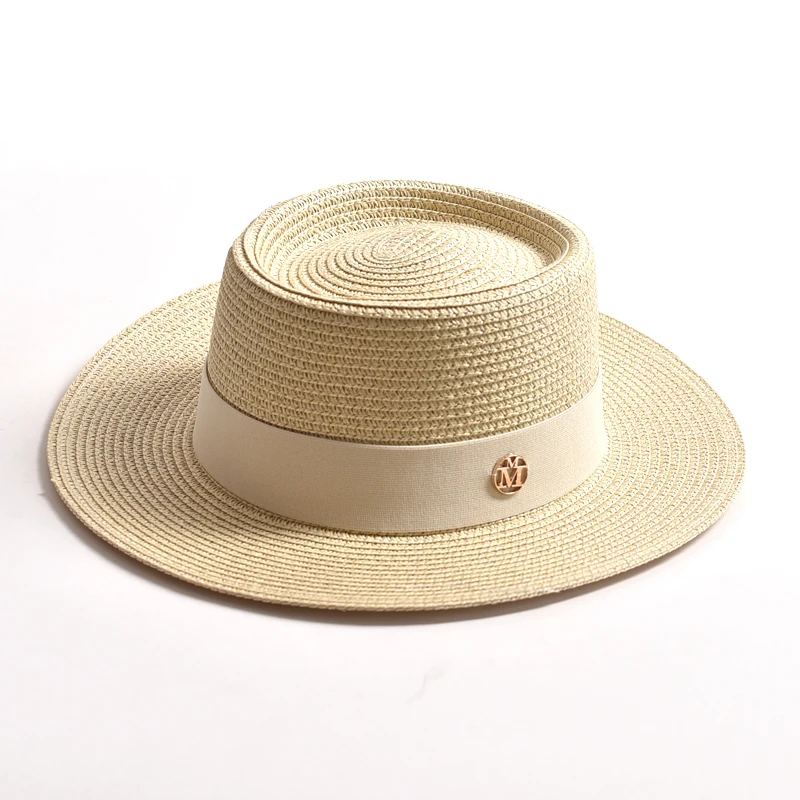 New Summer Straw Sun Hats for Women Ladies Fashion Flat Brim Ribbon Beach Hat Travel Dress Cap Chapeau Femme