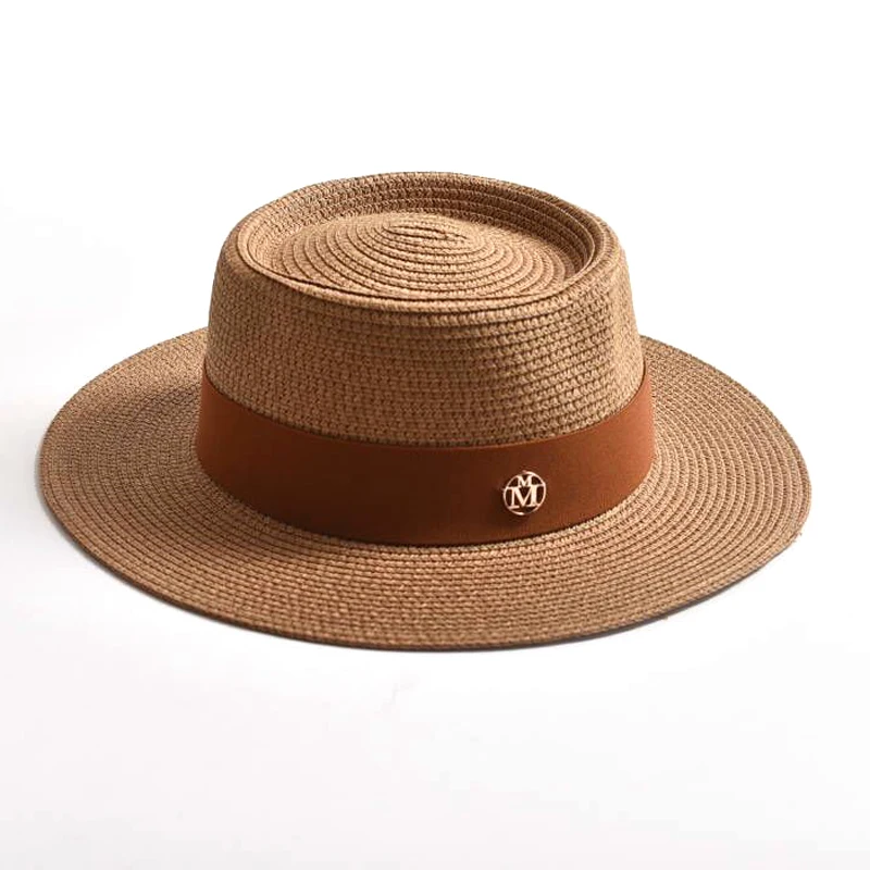 New Summer Straw Sun Hats for Women Ladies Fashion Flat Brim Ribbon Beach Hat Travel Dress Cap Chapeau Femme