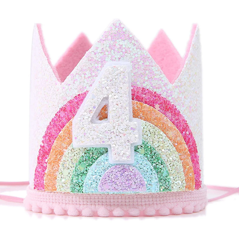 Felt Rainbow Crown Girl Birthday Party Headband 1st 2nd 3rd Birthday Party Decorations Kids Number Hat Baby Shower Unicorn Party