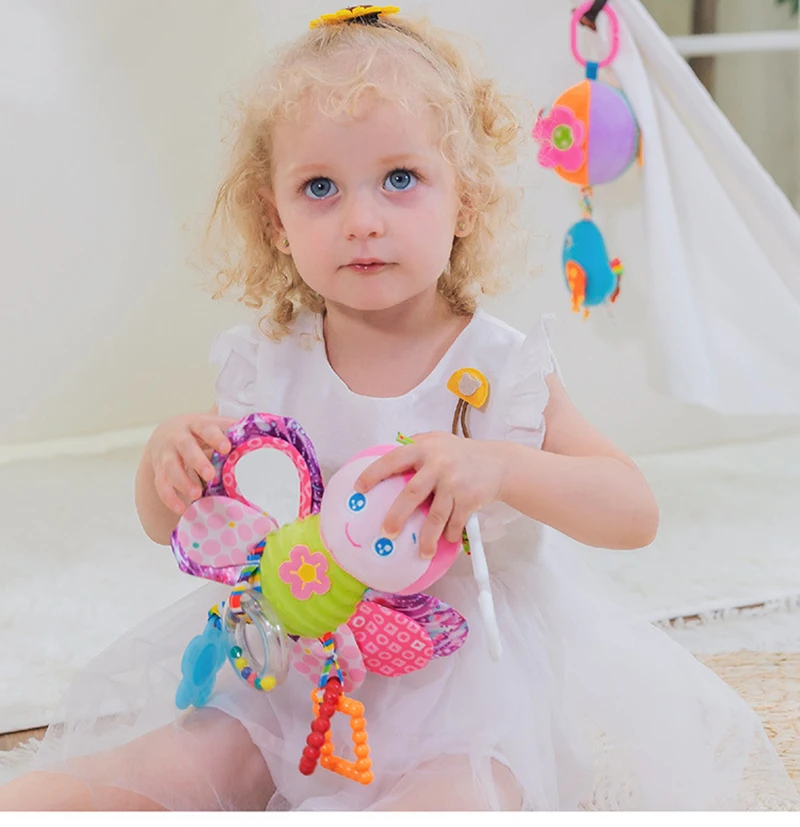 Soft Animal Handbells Rattles Butterfly Rabbit Duck Plush Infant Baby Development Handle Toys Hot Selling WIth Teether Baby Toy