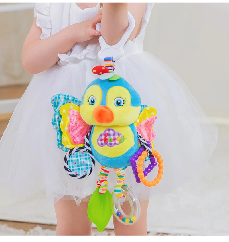 Soft Animal Handbells Rattles Butterfly Rabbit Duck Plush Infant Baby Development Handle Toys Hot Selling WIth Teether Baby Toy