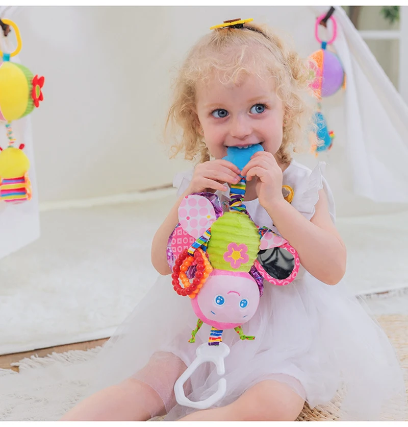Soft Animal Handbells Rattles Butterfly Rabbit Duck Plush Infant Baby Development Handle Toys Hot Selling WIth Teether Baby Toy