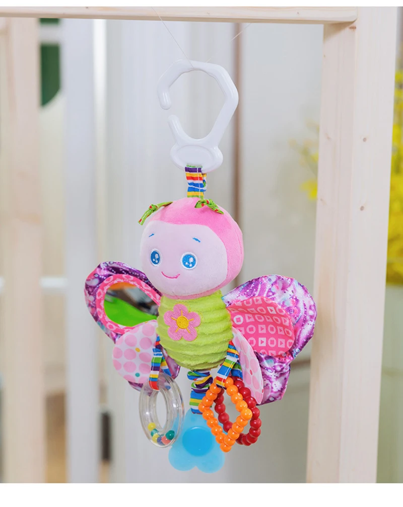 Soft Animal Handbells Rattles Butterfly Rabbit Duck Plush Infant Baby Development Handle Toys Hot Selling WIth Teether Baby Toy