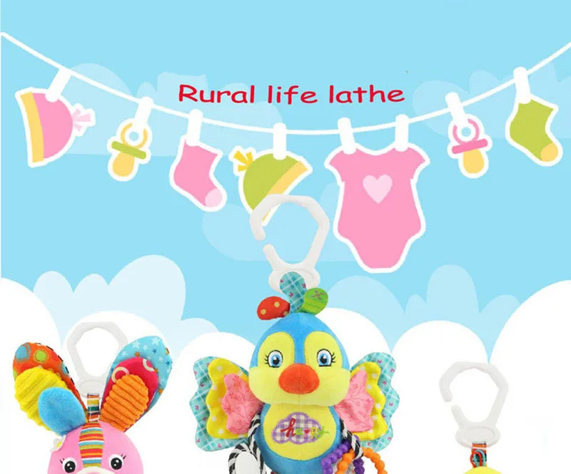 Soft Animal Handbells Rattles Butterfly Rabbit Duck Plush Infant Baby Development Handle Toys Hot Selling WIth Teether Baby Toy