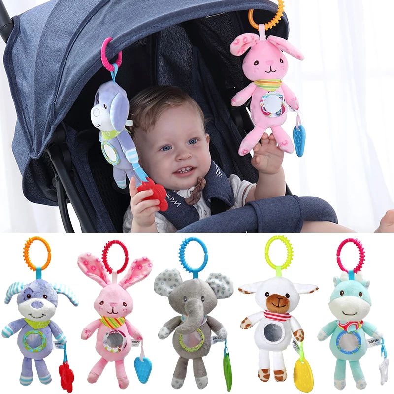 Soft Animal Handbells Rattles Butterfly Rabbit Duck Plush Infant Baby Development Handle Toys Hot Selling WIth Teether Baby Toy