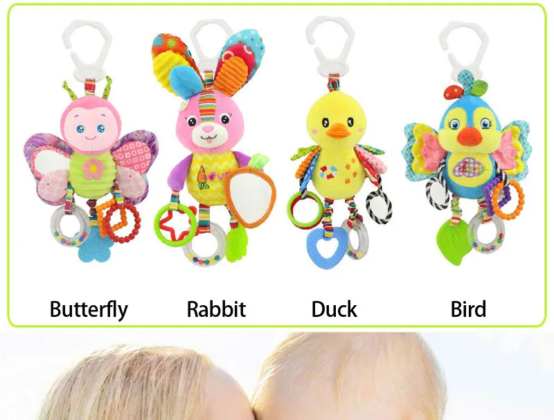Soft Animal Handbells Rattles Butterfly Rabbit Duck Plush Infant Baby Development Handle Toys Hot Selling WIth Teether Baby Toy