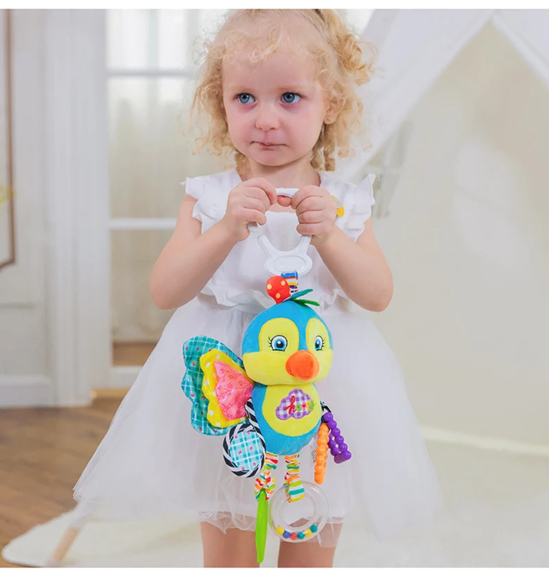 Soft Animal Handbells Rattles Butterfly Rabbit Duck Plush Infant Baby Development Handle Toys Hot Selling WIth Teether Baby Toy