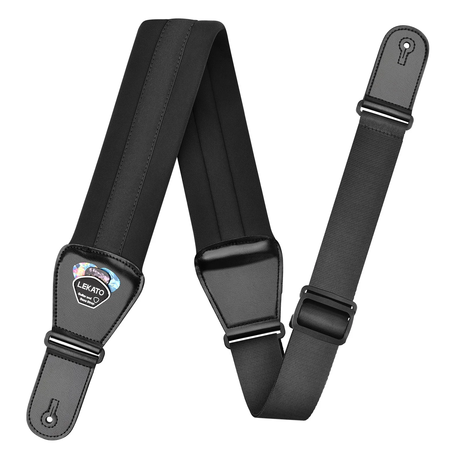 LEKATO LGS-2 Bass Guitar Strap with 6 Pick Adjustable Cowhide Acoustic Electric Bass Strap Guitar Belt Guitar parts Accessories
