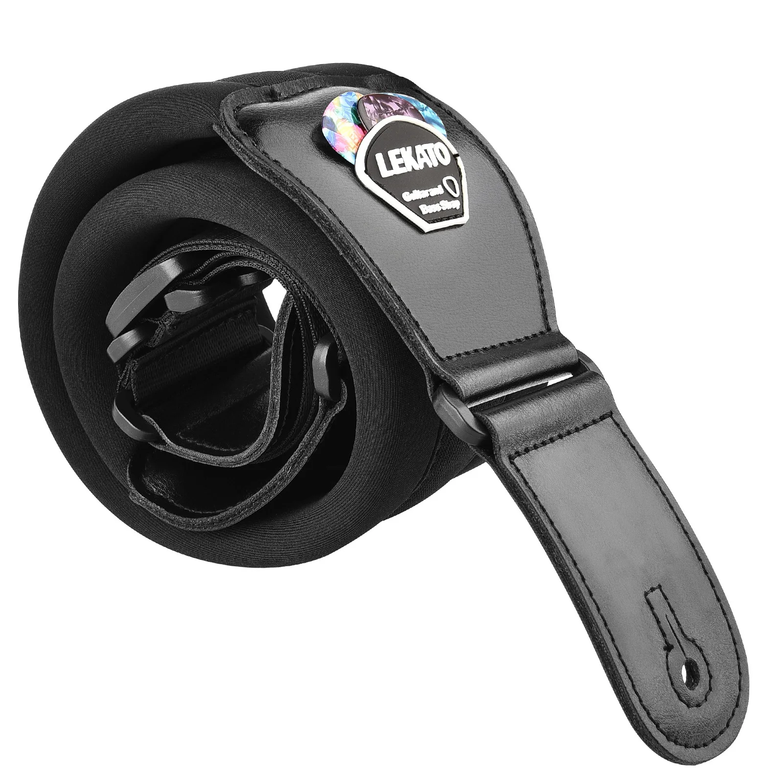 LEKATO LGS-2 Bass Guitar Strap with 6 Pick Adjustable Cowhide Acoustic Electric Bass Strap Guitar Belt Guitar parts Accessories