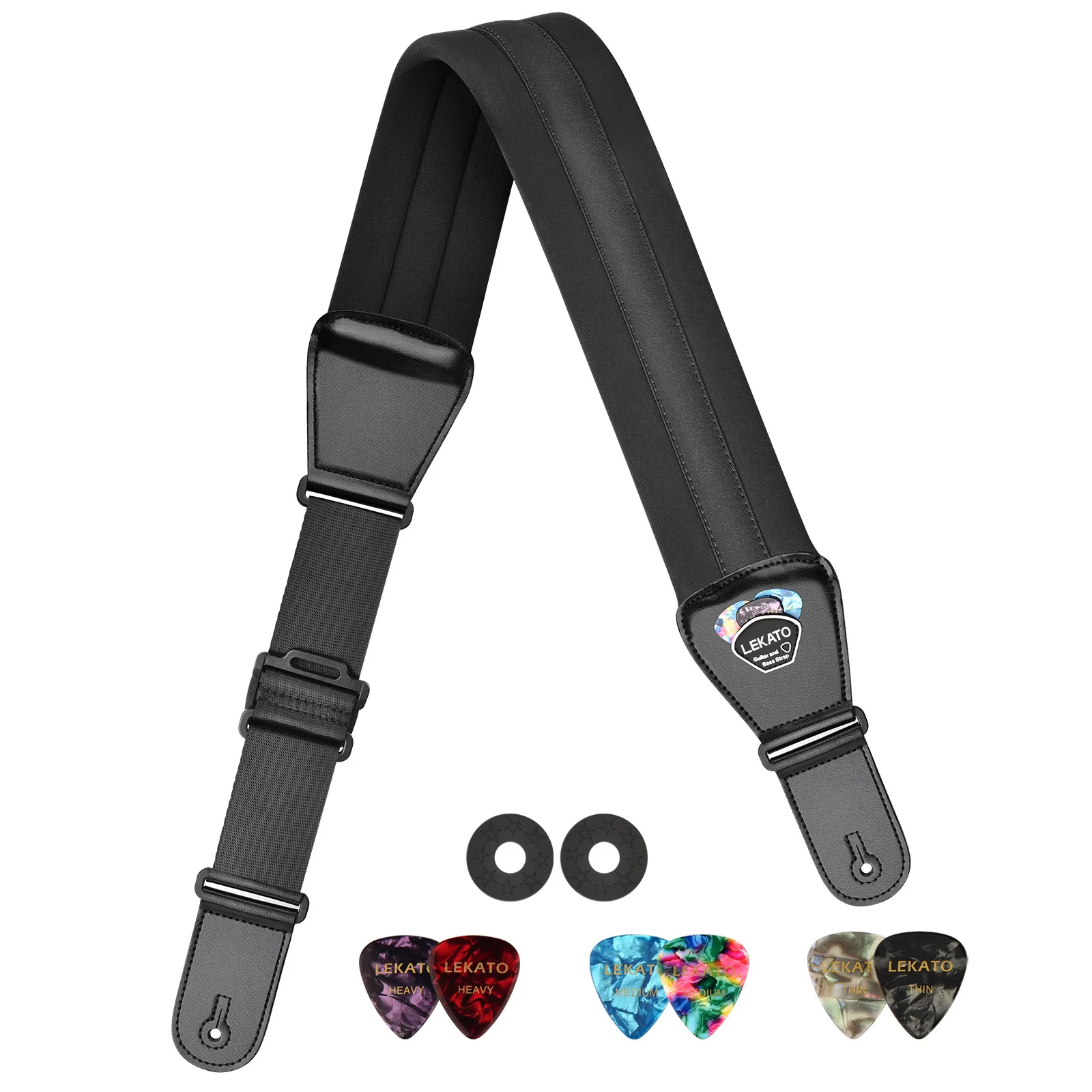 LEKATO LGS-2 Bass Guitar Strap with 6 Pick Adjustable Cowhide Acoustic Electric Bass Strap Guitar Belt Guitar parts Accessories