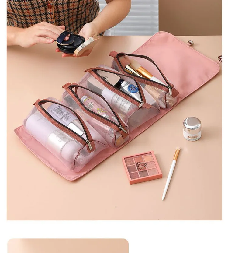 Makeup Bags Detachable 4Pcs in 1 Portable Cosmetic Bag Travel Folding Separable Toiletry Storage Bag Organizer Make Up Pouch New