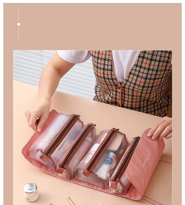 Makeup Bags Detachable 4Pcs in 1 Portable Cosmetic Bag Travel Folding Separable Toiletry Storage Bag Organizer Make Up Pouch New