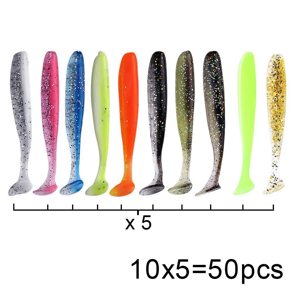 QXO 50 Pcs/Lot Swimbait Soft Lure Silicone Bait Shad Wobbler Sea Worm Streamer 7/10/13cm Silicone Lure Spinnerbait Accessories