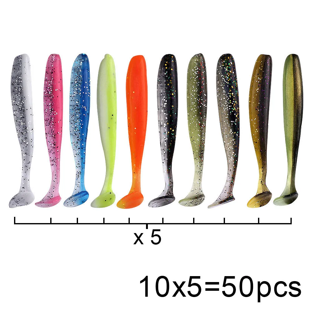 QXO 50 Pcs/Lot Swimbait Soft Lure Silicone Bait Shad Wobbler Sea Worm Streamer 7/10/13cm Silicone Lure Spinnerbait Accessories