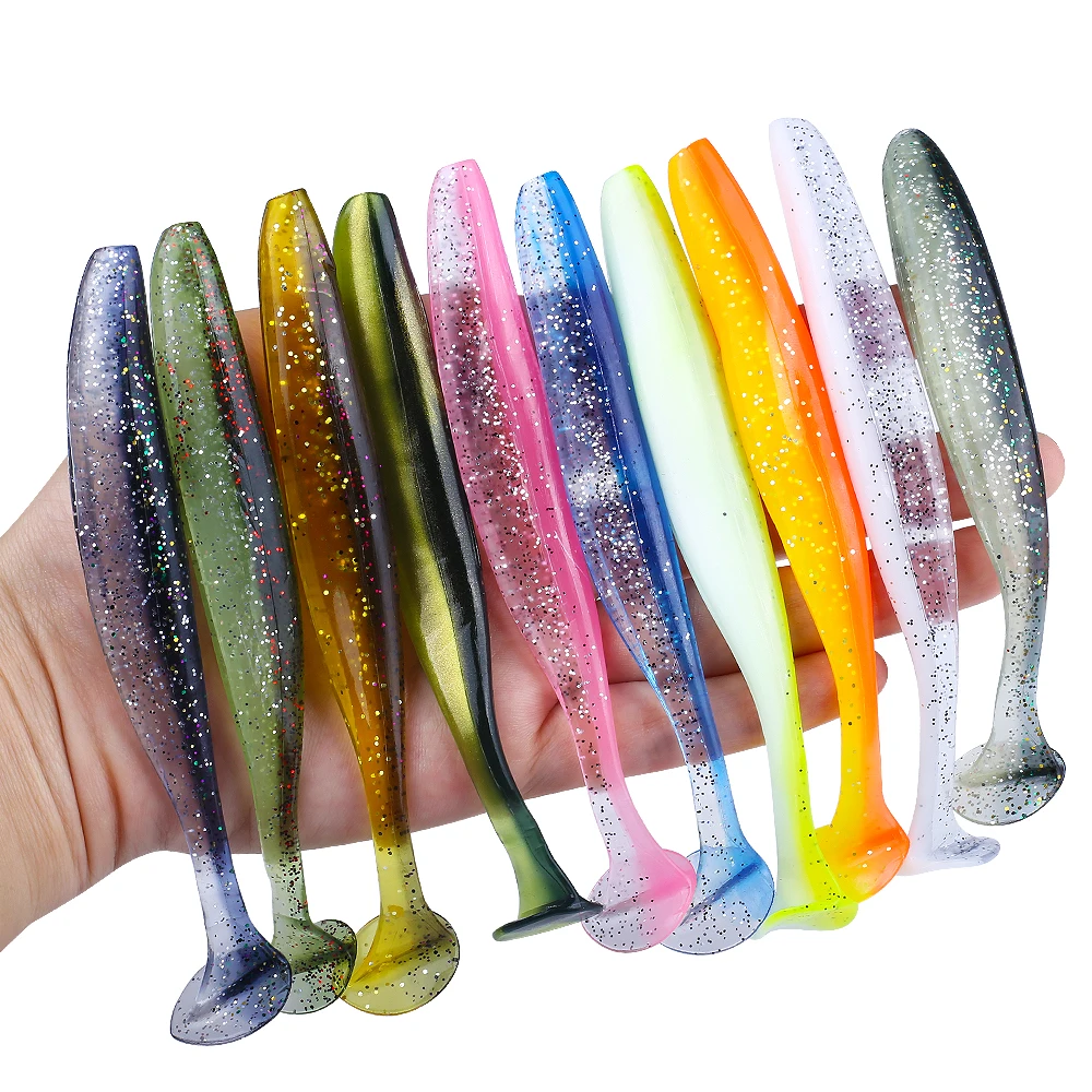 QXO 50 Pcs/Lot Swimbait Soft Lure Silicone Bait Shad Wobbler Sea Worm Streamer 7/10/13cm Silicone Lure Spinnerbait Accessories