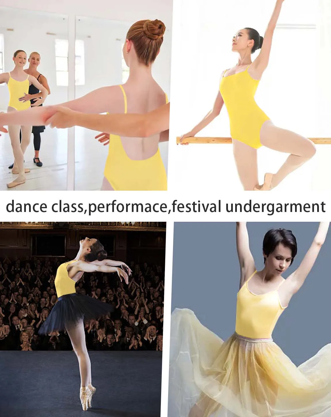 Women's Camisole Dance Leotards for Ballet, Detachable Adjustable Elastic&Clear Straps, Full Front Lining