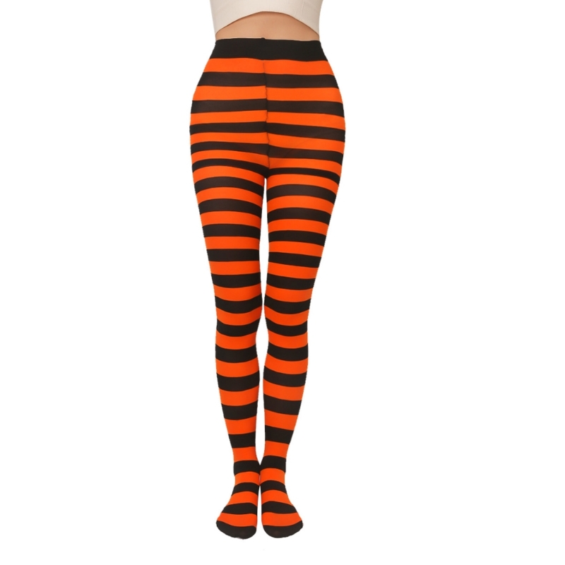 Women Casual Striped Tights Christmas Striped Leggings Full Length Tights