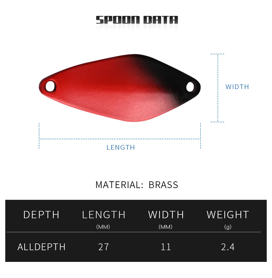 ALLBLUE Trout Lure 2.4g 27mm Metal Brass Copper Colorful Fishing Mini Spoon Bait Freshwater Stream Tackle for Chub Perch Salmon