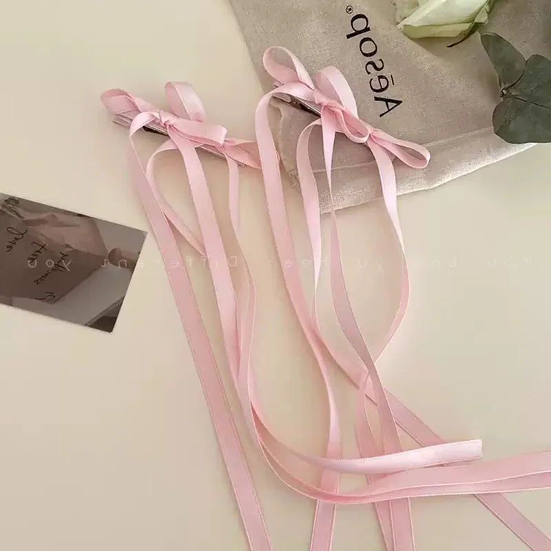 2Pcs Fashion Long Ribbons Braided Bows Hair Clips Hairpins For Women Girls Ponytails Holder Cute Headwear Hair Accessories
