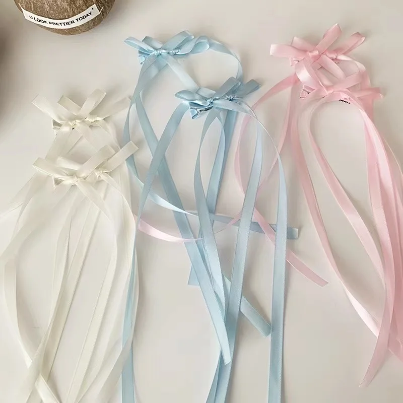 2Pcs Fashion Long Ribbons Braided Bows Hair Clips Hairpins For Women Girls Ponytails Holder Cute Headwear Hair Accessories
