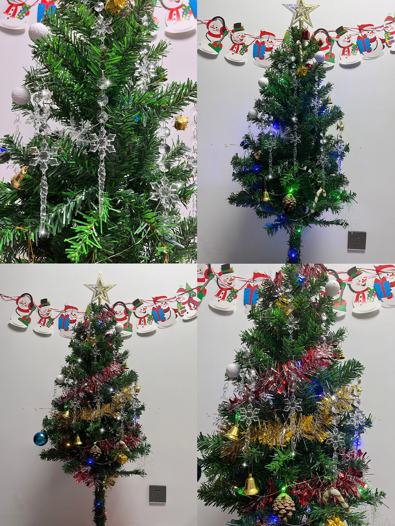 12PCS Snowflake Transparent Acrylic Crystal Hanging Ornament Christmas Festival Decoration Home Decor Christmas Tree Decoration