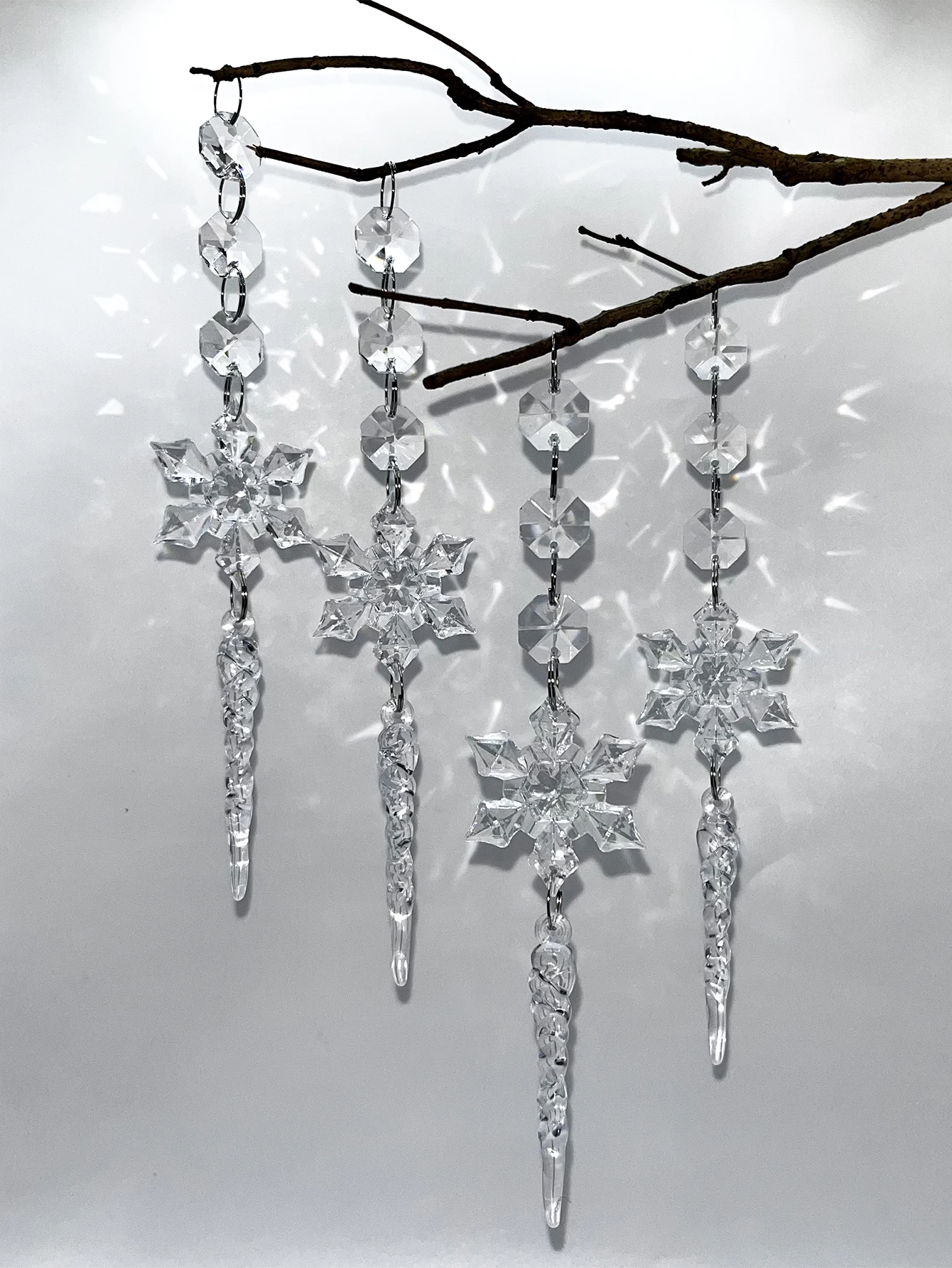 12PCS Snowflake Transparent Acrylic Crystal Hanging Ornament Christmas Festival Decoration Home Decor Christmas Tree Decoration