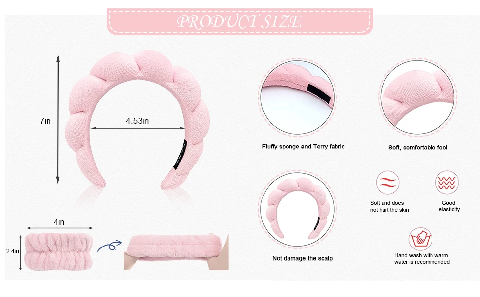 3Pcs Fashion Microfiber Washing Wristbands Scrunchies Puffy Headband Spa Bubble Headband for Washing Face Makeup Shower Skincare