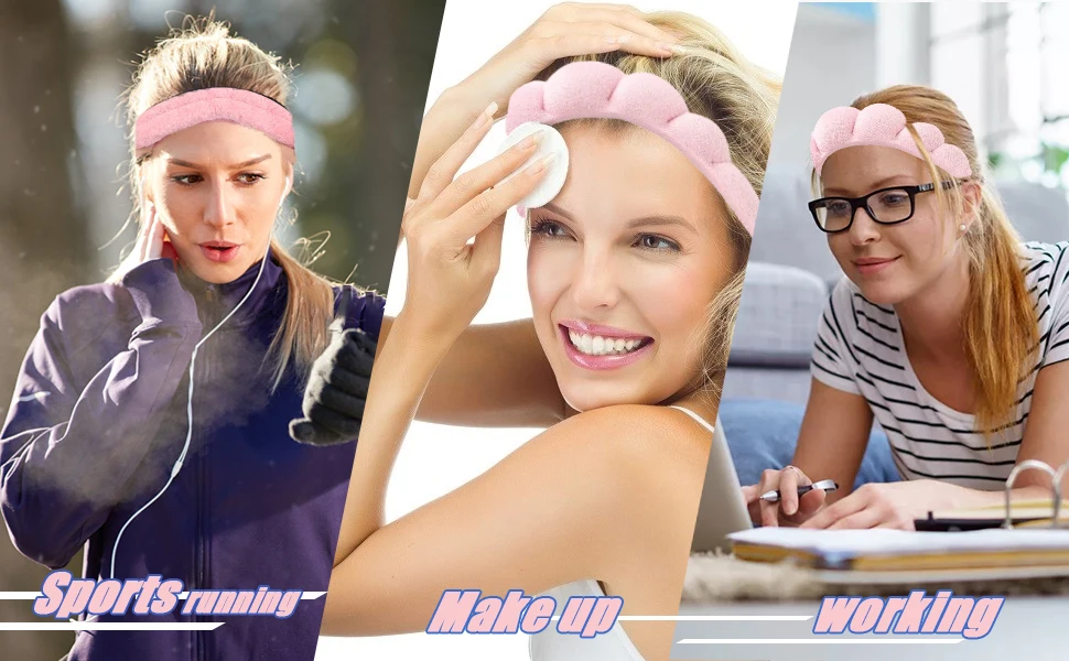 3Pcs Fashion Microfiber Washing Wristbands Scrunchies Puffy Headband Spa Bubble Headband for Washing Face Makeup Shower Skincare