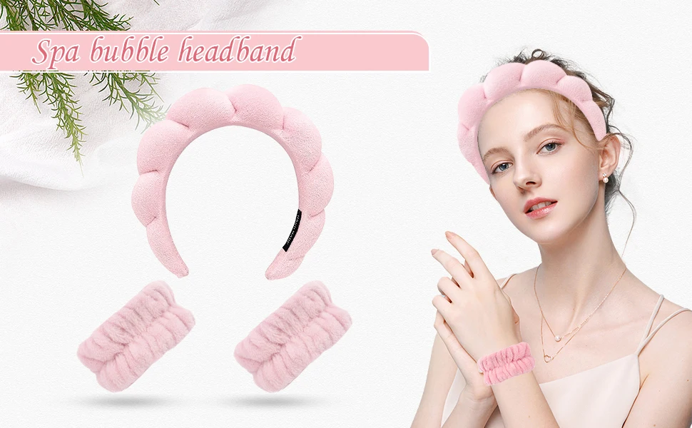3Pcs Fashion Microfiber Washing Wristbands Scrunchies Puffy Headband Spa Bubble Headband for Washing Face Makeup Shower Skincare