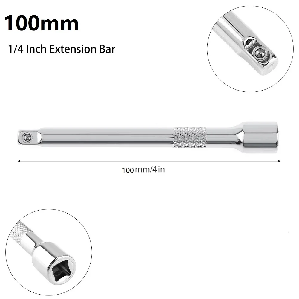 3pcs 1/4 Inch Socket Ratchet Wrench Extension Bar 50/75/100mm Long Bar Steering Sleeve Connecting Rod Socket Extender hand tool