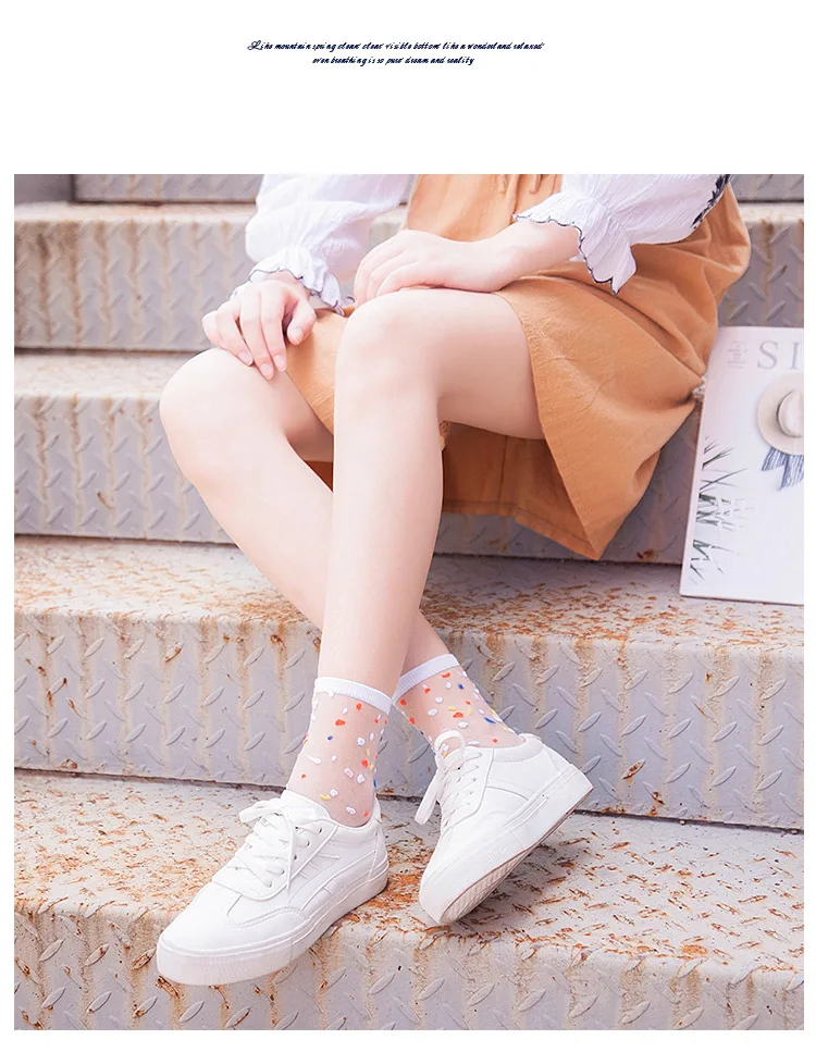 Women Socks Fashion Sheer Mesh Glass Silk Socks Ultrathin Transparent Crystal Lace Fabulous Elastic Ladies Summer Ankle Sock