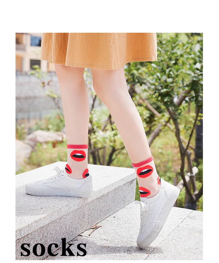 Women Socks Fashion Sheer Mesh Glass Silk Socks Ultrathin Transparent Crystal Lace Fabulous Elastic Ladies Summer Ankle Sock