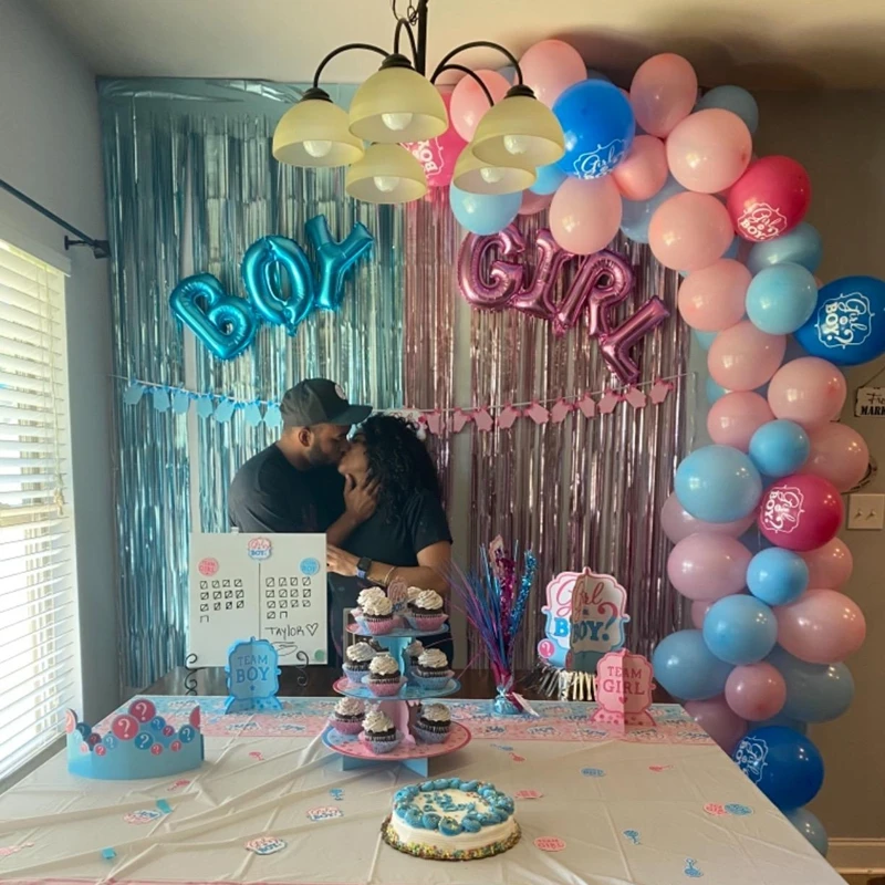 Gender Reveal Decoration Fringe Curtain Blue Pink Boy Girl Foil Balloon Gender Reveal Party Supplies Baby Shower Photo Backdrop