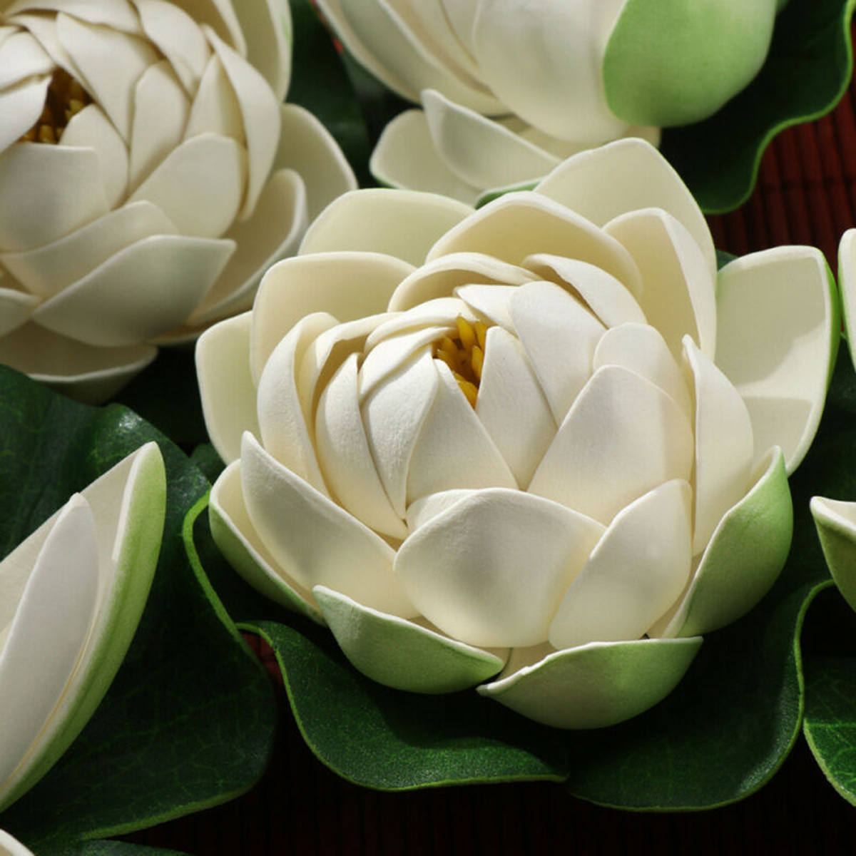6PCS Lotus Artificial Flower Floating Fake Lotus Plant Lifelike Water Lily Micro Landscape for Pond Garden Decor