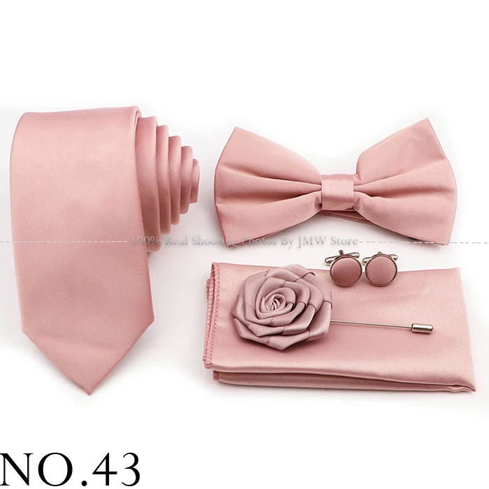 Hot Sale Purple Pink Sage Green Tie Set Polyester Necktie Bowtie Cufflink Brooch For Groom Suit Wedding Cravat Shirt Accessory