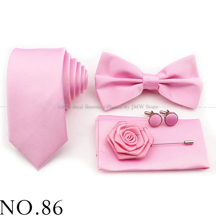 Hot Sale Purple Pink Sage Green Tie Set Polyester Necktie Bowtie Cufflink Brooch For Groom Suit Wedding Cravat Shirt Accessory
