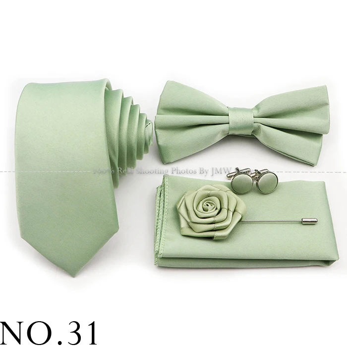 Hot Sale Purple Pink Sage Green Tie Set Polyester Necktie Bowtie Cufflink Brooch For Groom Suit Wedding Cravat Shirt Accessory