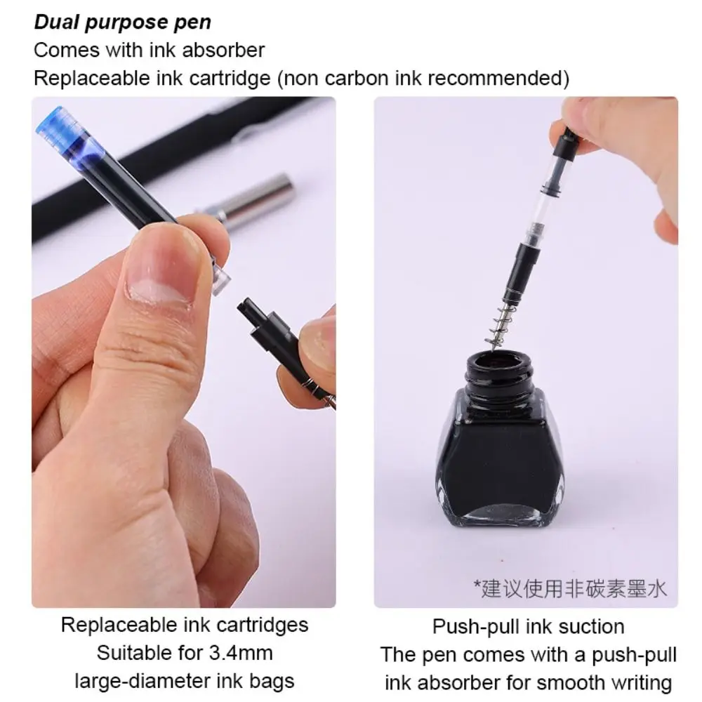 0.38mm Retractable Press Type Fountain Pen Creative Metal Ink Pen Students Gift Nib Converter Filler Pen School Office Supplies