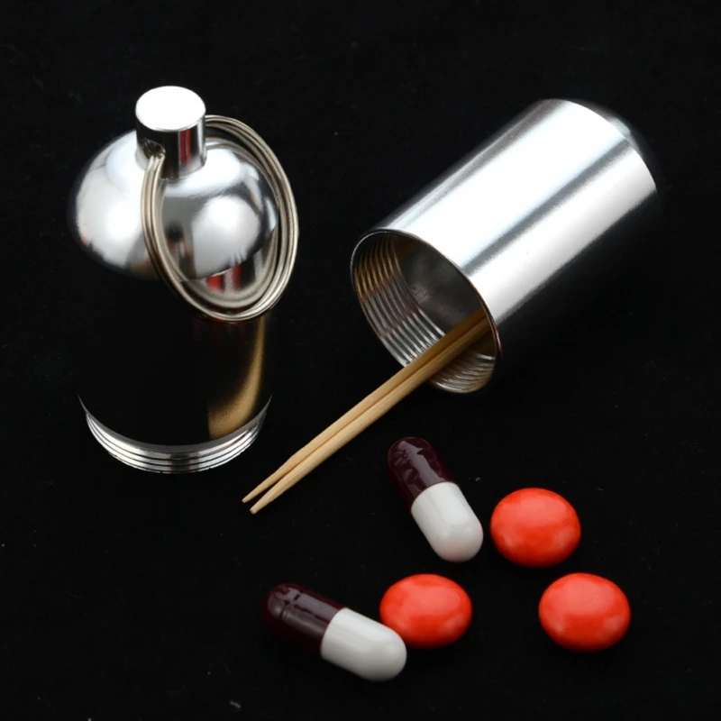 Waterproof Aluminum Alloy Pill Box Portable Medicine Case Capsule Container Bottle Holder Outdoor Pill Case Keychain