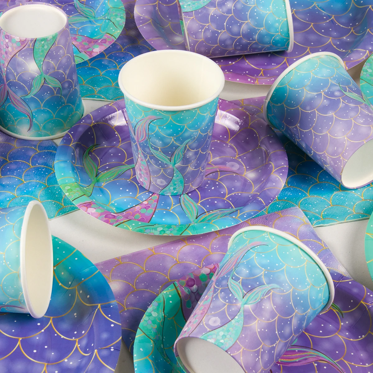Mermaid Party Decorations Supplies Mermaid Disposable Plates Cup Napkins Set for Girls Baby Shower Mermaids Princess Birthday