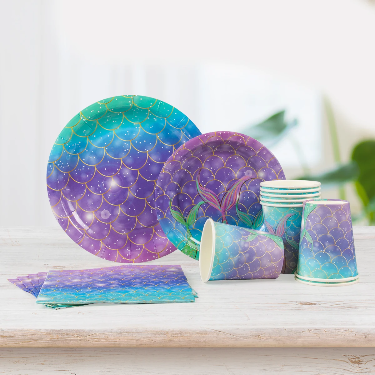 Mermaid Party Decorations Supplies Mermaid Disposable Plates Cup Napkins Set for Girls Baby Shower Mermaids Princess Birthday