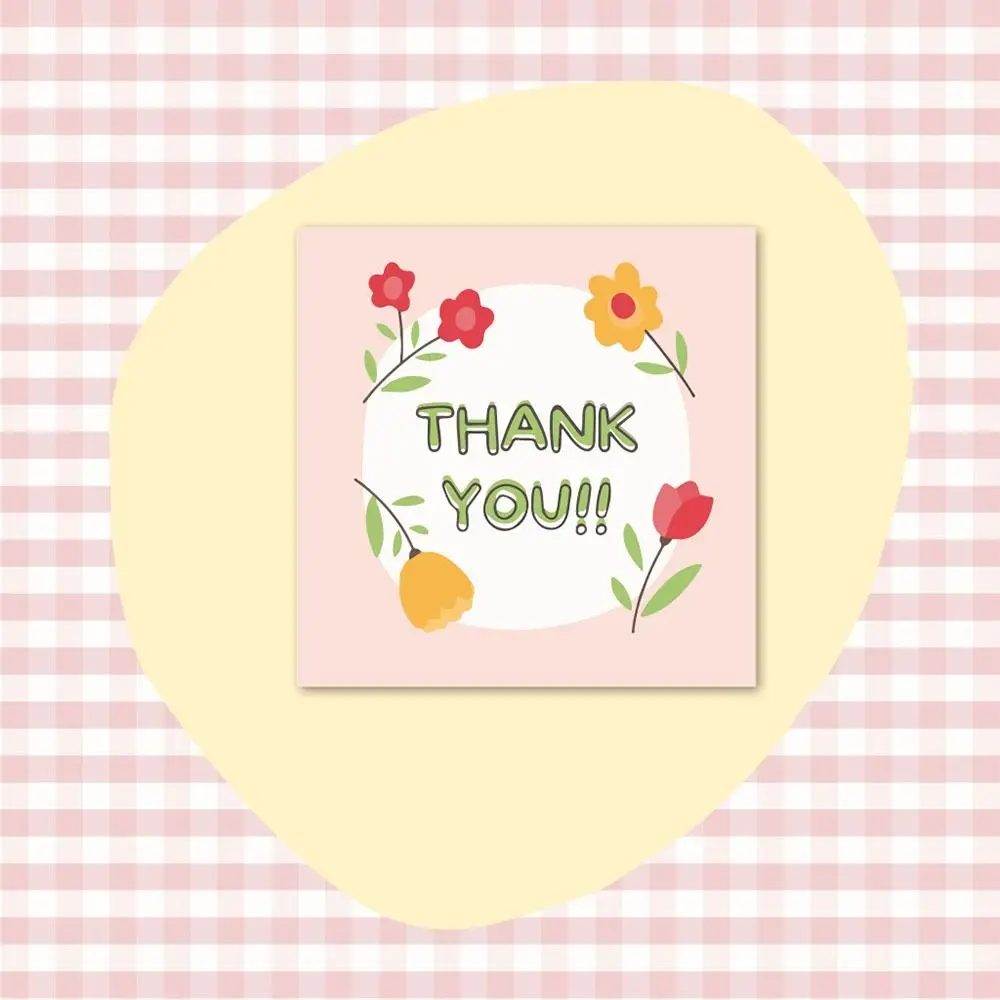 50PCS Thank You Cards Cartoon Flower Gratitude Labels Multicolor Greeting Postcards Event Ornament Home Decorations 6cm*6cm