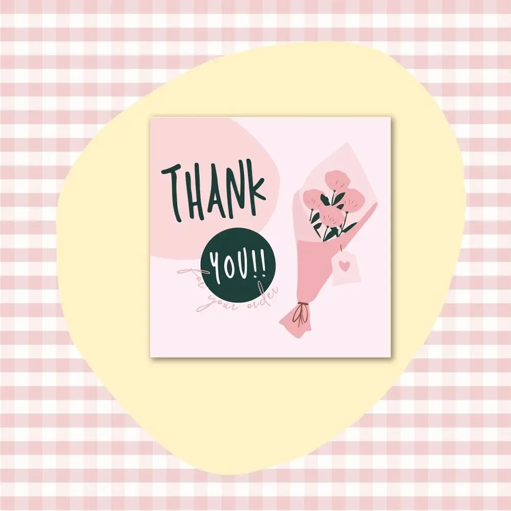 50PCS Thank You Cards Cartoon Flower Gratitude Labels Multicolor Greeting Postcards Event Ornament Home Decorations 6cm*6cm