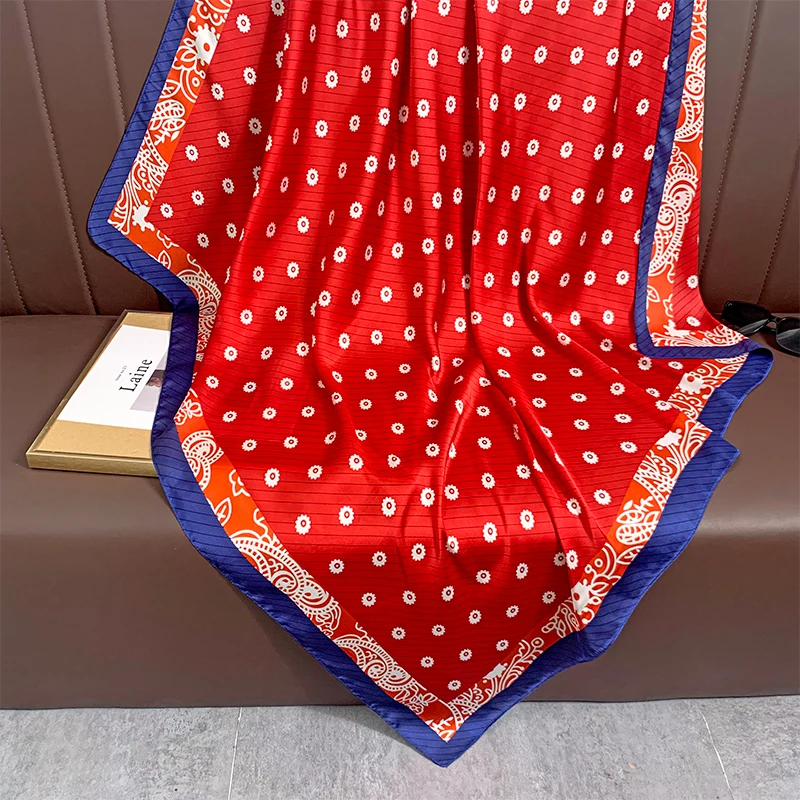 110x110cm Women Silk Square Scarf Hijab Female Design Print Lady Shawl Wraps Foulard Headbands Bufanda Large Bandana Luxury 2023